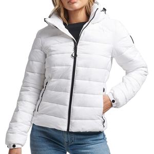 Chaqueta Acolchada Blanca para Mujer, Manga Larga, con Capucha, Cierre de Cremallera, Color Sólido, Largo Regular, Relleno de Poliéster, Logotipo Personalizado - Product Image 1