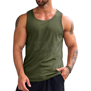 Débardeurs côtelés en viscose/polyester pour hommes, t-shirts sans manches pour l'entraînement |   T-shirt de sport à col rond pour la gym, la musculation, l'été et la plage, séchage rapide - Product Image 1