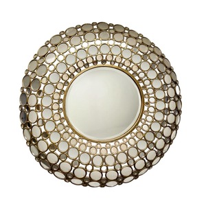 Espejo de Pared Redondo Estilo Bohemio con Diseño de Mosaico de Vidrio Circular, Marco Metálico, Arte Decorativo - Product Image 4