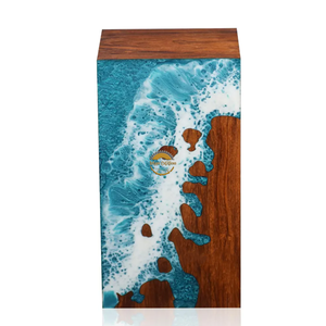 Urna Funeraria de Resina y Madera Natural Inspirada en el Océano, Caja para Cenizas con Diseño de Ola Azul Hecha a Mano por AYAANS - Product Image 3