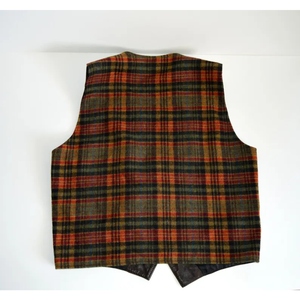 Vintage Leather Front <b>Tartan</b> Back Panel Motorcycle Biker Vest Custom Plaid <b>Waistcoat</b> Genuine Leather Fashion Streetwear Vest - Product Image 2