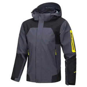 <b>Men</b> Hooded Winter Puffer <b>Jacket</b> Color Blocking Waterproof Sporty Style Polyester Outerwear with Zipper Closure and Sleeve Logo - Product Image 1