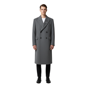 Men's Double Breasted Wool <b>Overcoat</b> Long Winter Coat Turn-Down Collar Slim Fit Outdoor Outerwear. - Product Image 1