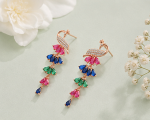 925 Sterling <b>Silver</b> Peacock <b>Dangle</b> <b>Earrings</b> with CZ & Rose Gold Plating Women's Jewelry Handmade Bulk Product Wedding Party - Product Image 3