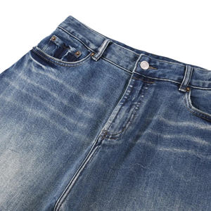 Jean vintage en denim bleu coupe droite ample, effet patiné, fait main, pour homme et femme, collection automne - Product Image 3