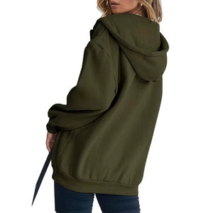 Sudadera con capucha y cremallera para mujer, de algodón grueso, estilo casual, de color liso, con cordón ajustable y manga larga - Product Image 3