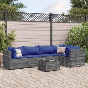 Set salotto in 6 pezzi con Patio in Poly Rattan grigio con cuscini mobili da esterno resistenti - Product Image 1