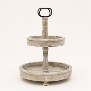 2 Tier Rustic Farmhouse Wooden Cake Stand Distressed Wood Tiered Tray for Cupcakes Dessert Serving and Kitchen Counter <b>Tabletop</b> - Product Image 4