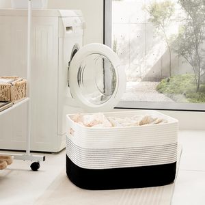 Must Have Best Seller <b>Large</b> Rectangle Cotton <b>Storage</b> <b>Basket</b> Black White Design Sustainable Home Organizer Wholesale Supplier - Product Image 4