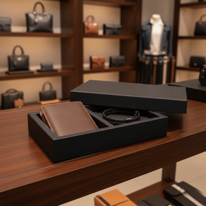 Caja Plegable de Cartón Kraft Reciclado Personalizada para Accesorios de Cuero | Caja de Regalo con Recubrimiento UV y Laminado Mate con Forro de Esponja - Product Image 5