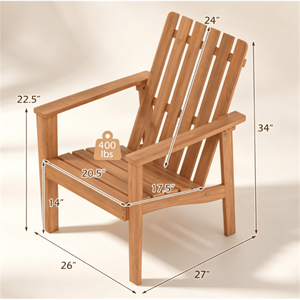 Sedia Adirondack in Legno di Acacia con Finitura Naturale, Schienale Ergonomico, Braccioli Extra, Resistente, per Esterni, Giardino e Appartamento - Product Image 3