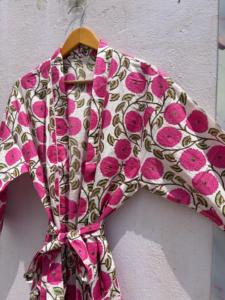 Peignoir Kimono en Coton Rose à Motifs Floraux pour Femme, Léger, Style Bohème, Robe de Chambre d'Été, Peignoir de Plage, Robe de Spa - Product Image 5