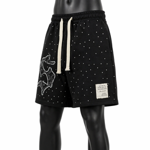 Custom <b>Men</b>’s Black Streetwear <b>Shorts</b> OEM Cotton Fleece Graphic Print Loose Fit Casual <b>Shorts</b> - Product Image 3