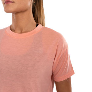 Camiseta Corta Rosa para Mujer, Ecológica, Transpirable, de Secado Rápido, Cuello Redondo, Manga Corta, Color Sólido, Tejido Jersey, Informal, Primavera - Product Image 4