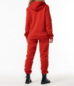 Ensemble de survêtement rouge à capuche pour femme, manches longues, couleur unie, décontracté, pour l'automne, pantalon de jogging en coton avec poches latérales et taille élastique - Product Image 5