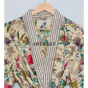 Robe kimono japonaise longue pour femme, 100 % coton, imprimé floral numérique, peignoir bohème, robe de bain légère pour femme - Product Image 4