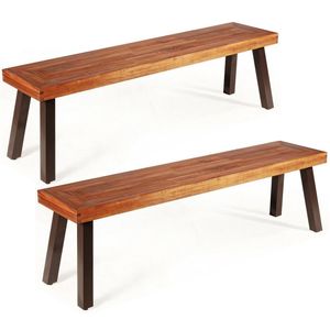 Juego de 2 Bancos de Comedor de Madera de Acacia para Patio, Muebles de Exterior - Product Image 1