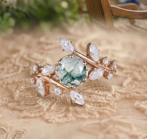 Vintage Summer Sale Solid Gold Natural Moss Agate Bezel Setting Branches Design Customizable Handmade Women's <b>Ring</b> - Product Image 5