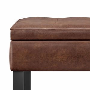 Cosmopolitan Saddle Brown Distressed <b>Open</b> Bottom <b>Storage</b> Ottoman Bench for Living Room Furniture - Product Image 2
