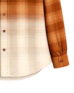 Camisa de Franela a Cuadros Marrón Ombre para Mujer, Personalizada por el Fabricante, Manga Larga, Cierre de Botones, Estilo Casual, con Bolsillos Dobles en el Pecho - Product Image 6