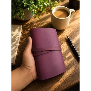 CRAFT HACKLE Vintage Purple Leather Hand-Stitched Hardcover Journal Notebook <b>Diary</b> with Brass Key Clasp Strap Closure - Product Image 2