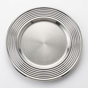 Handmade SS304 27 cm Satin Finish Dinner <b>Plate</b> with Nine Ripples Rippled Rim Well Mirror-for Home <b>Decor</b> Hotels Weddings - Product Image 1