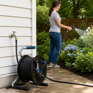 Air Hose Reel with Steel Stand 75ft 300Pis | Hybrid Polymer for Industrial Automotive Portable Lightweight Design ODGGAD002 - Product Image 1