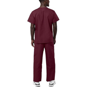 Men's Maroon V-Neck <b>Scrub</b> Set Cotton Polyester Woven Hospital Uniform Pants Matching Top Professional Medical <b>Scrub</b> Suit - Product Image 4