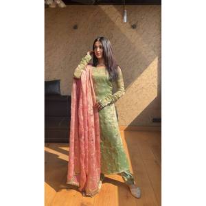 Salwar Kameez de Seda Pista de Diseño LG para Fiestas, Top y Pantalón con Dupatta, Elegante Traje de Boda, Talla M - Product Image 3