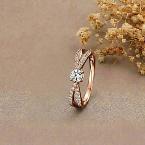 Ensemble de bagues de fiançailles en or rose 18 carats avec diamants, design géométrique, sertissage pavé, alliances classiques, bijoux unisexes - Product Image 3