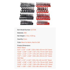 Set di 8 Organizzatori per Chiavi a Bussola con Asta Lunga 1/4 3/8 1/2 Metrico SAE con Etichette Trasparenti - Contiene 176 Pezzi - Per Uso Domestico e in Garage - Product Image 5