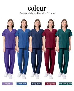 ชุดเสื้อผ้าฤดูร้อนแขนสั้นมีกระเป๋า ชุดสครับสำหรับงานคลินิก ชุดยูนิฟอร์มทางการแพทย์ ชุดผ่าตัดสำหรับผู้หญิง ชุดยูนิฟอร์มพยาบาล - Product Image 3