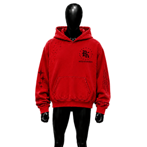 เสื้อฮู้ดดี้โอเวอร์ไซส์สีแดงสำหรับผู้ชาย สไตล์สตรีทแวร์ลำลอง ผ้าหนานุ่ม พิมพ์ลายโลโก้ด้านหน้า สไตล์ลำลองสำหรับฤดูใบไม้ร่วง ผ้าฝ้ายเฟรนช์เทอร์รี่ - Product Image 1