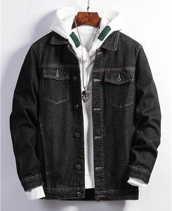 Men's Black Denim Jacket Casual Button Front Solid Color Regular Fit Stonewashed Cotton Autumn Winter Wear - Product Image 4