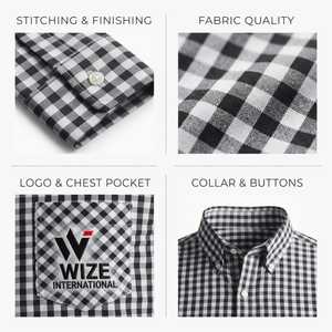 Chemise habillée à manches longues pour homme WIZE INTERNATIONAL, à carreaux noirs et blancs, col boutonné, style décontracté chic, pour l'automne - Product Image 5
