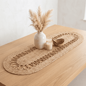 13 x 48 Inches Natural Jute Decorative <b>Table</b> <b>Runner</b> – Bohemian <b>Dining</b> <b>Table</b> Accent for Rustic & Farmhouse Decor - Product Image 1