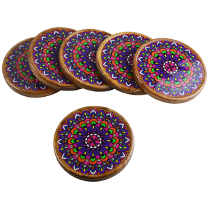 แผ่นรองจานและที่รองแก้วแบบทันสมัยพร้อมลายพิมพ์ตกแต่ง สำหรับโต๊ะอาหารและร้านอาหาร ชุดที่รองแก้วทรงกลมแบนทำจากไม้ - Product Image 1