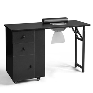 Black MDF Folding Nail Desk 2 Drawers and 1 Door Cabinet Manicure Station for Nail Art Salon or Home Beauty Use - Product Image 1