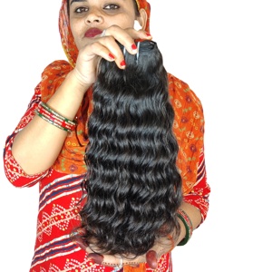 Cheveux humains indiens Remy de qualité supérieure en gros, paquet de cheveux ondulés naturels, cuticules alignées, noir, tissage, extensions de fabrication - Product Image 4
