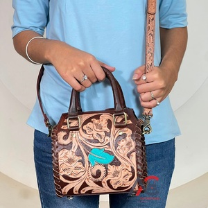Bolsos de Viaje de Cuero Genuino con Diseño Moderno 2026, Bolsos Cruzados con Estampado Floral de Hojas Turquesas, Bolsos de Mano Elegantes - Product Image 1