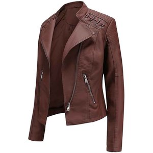 Chaqueta de Cuero para Mujer, Estilo Motero, Ajustada, Abrigo de Invierno Cálido, Personalizable con Logotipo, Venta al Por Mayor - Product Image 2