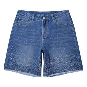 กางเกงยีนส์ขาสั้นผู้ชายสไตล์ลำลองแบบสวมใส่สบายประดับเพชรเทียมแฟชั่นฤดูร้อนสไตล์ใหม่พร้อมโลโก้สั่งทำขายส่ง - Product Image 1