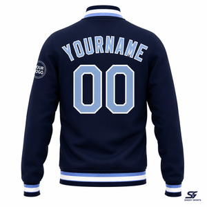 Veste de baseball universitaire bleu marine pour homme SINEWY SPORTS, style preppy, boutonnée, avec nom et numéro d'équipe personnalisés - Product Image 3