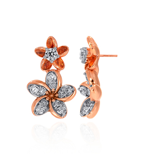 Pendientes de Diamantes Rosa Bloomé, Románticos Pendientes de Flor de Diamantes en Oro Rosa, Joyería de Boda para Mujer, Corte Brillante Redondo Natural - Product Image 3
