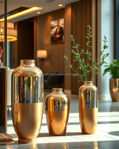 Tall Seamless Brushed <b>Gold</b> Metal Cylinder Floor <b>Vase</b> Heavy-Gauge Architectural Planter Vessel for Executive Office & Hotel - Product Image 3