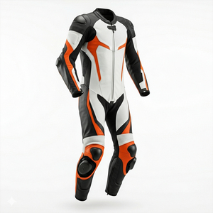 Traje de Motociclismo de Manga Larga para Hombre, Diseño en Bloques de Color Negro, Blanco y Naranja, Transpirable, de Cuero, Protección para Todas las Estaciones - Product Image 6