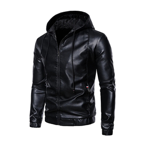 Chaqueta con Capucha de Cuero Genuino 100% Negra Personalizada para Hombre, con Cierre, Formal, con Logotipo Frontal, Ligera, Estilo Urbano, Proveedor OEM ODM - Product Image 5