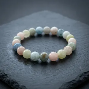 สร้อยข้อมือลูกปัดหินธรรมชาติ Ha Gems ขนาด 8 มม. เมทัลลิกฟูลส์ วีลธ์ อะบันแดนซ์ ยืดได้ ของขวัญสุดคลาสสิก มอร์แกไนต์ สำหรับทุกเพศ - Product Image 2