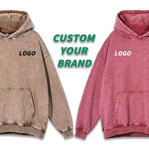 Sweat-shirt à capuche en coton oversize, uni, vintage, effet vieilli, délavé à la pierre et à l'acide, avec logo personnalisé et impression en relief délavée à la pierre, style décontracté - Product Image 5