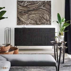 Modern Tribal Solid Wood Sideboard Carved Wooden Side Cabinet <b>Black</b> Storage <b>Console</b> for Dining Room Entryway - Product Image 4